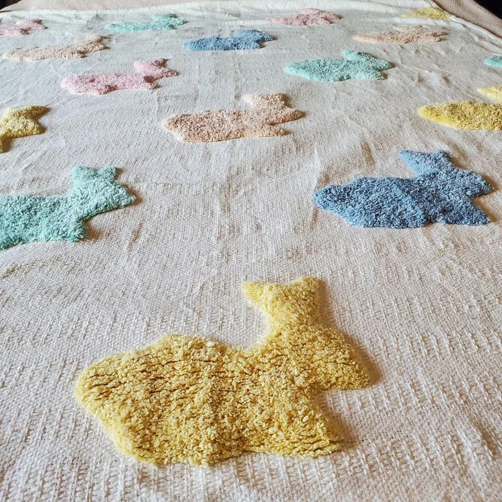 Bunny Boulevard Pastel Tufted Bunny Cotton‎ Throw Blanket with Tassels 66x52